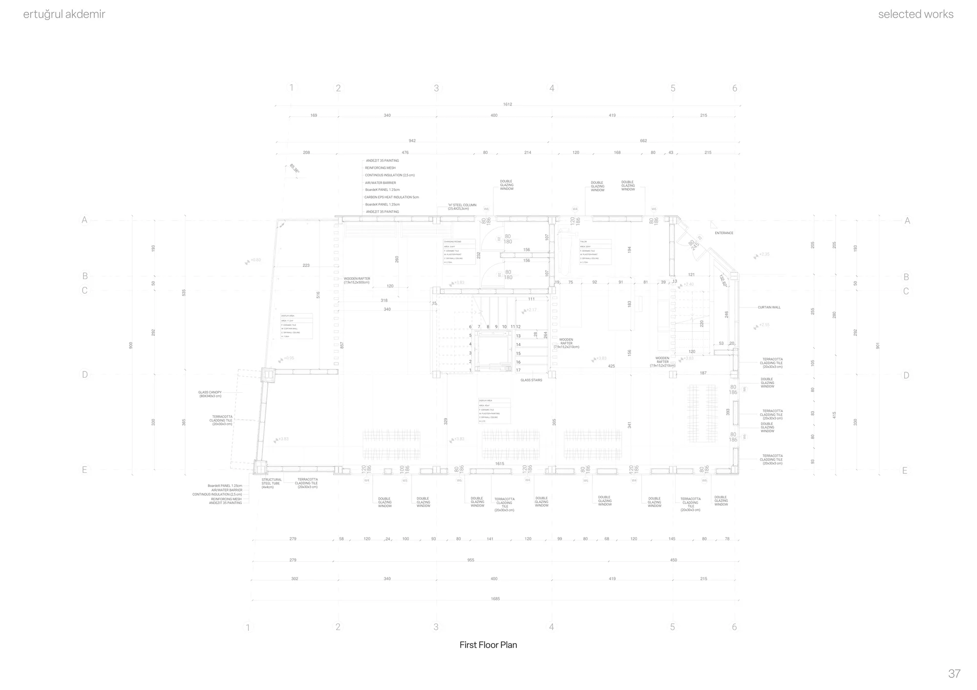 First floor plan with window and cladding specs