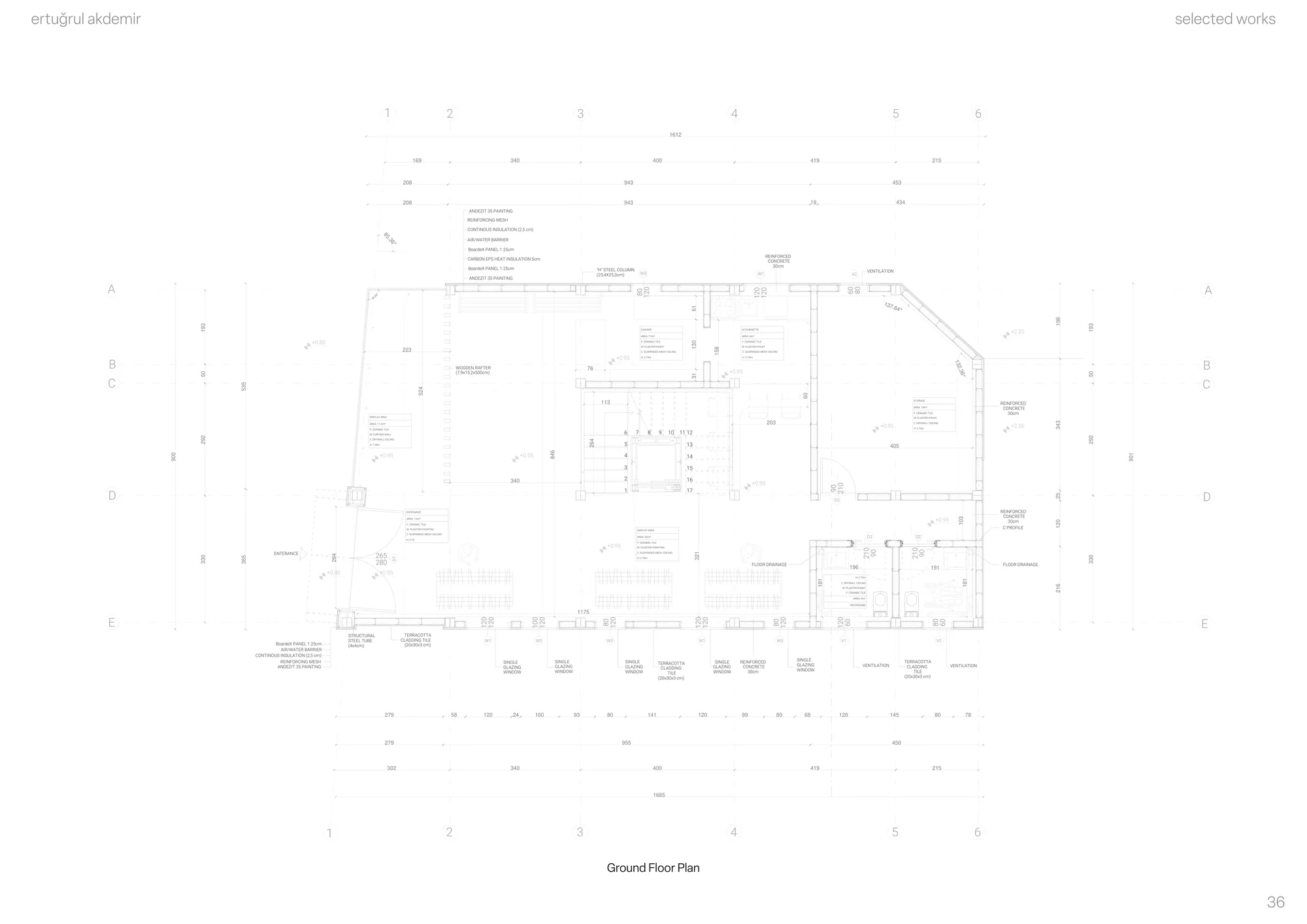Ground floor plan 1:50 with material schedules