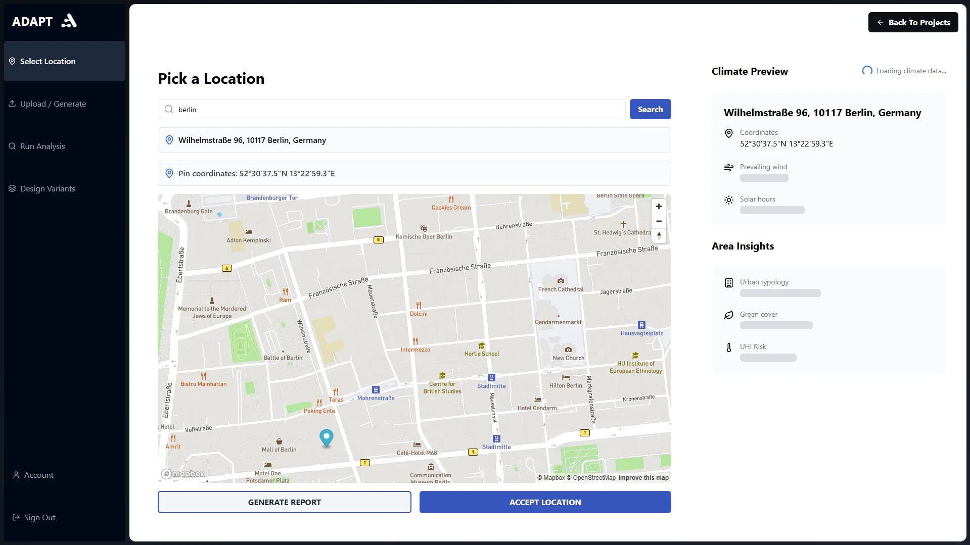 Select a location — site-specific climate insights